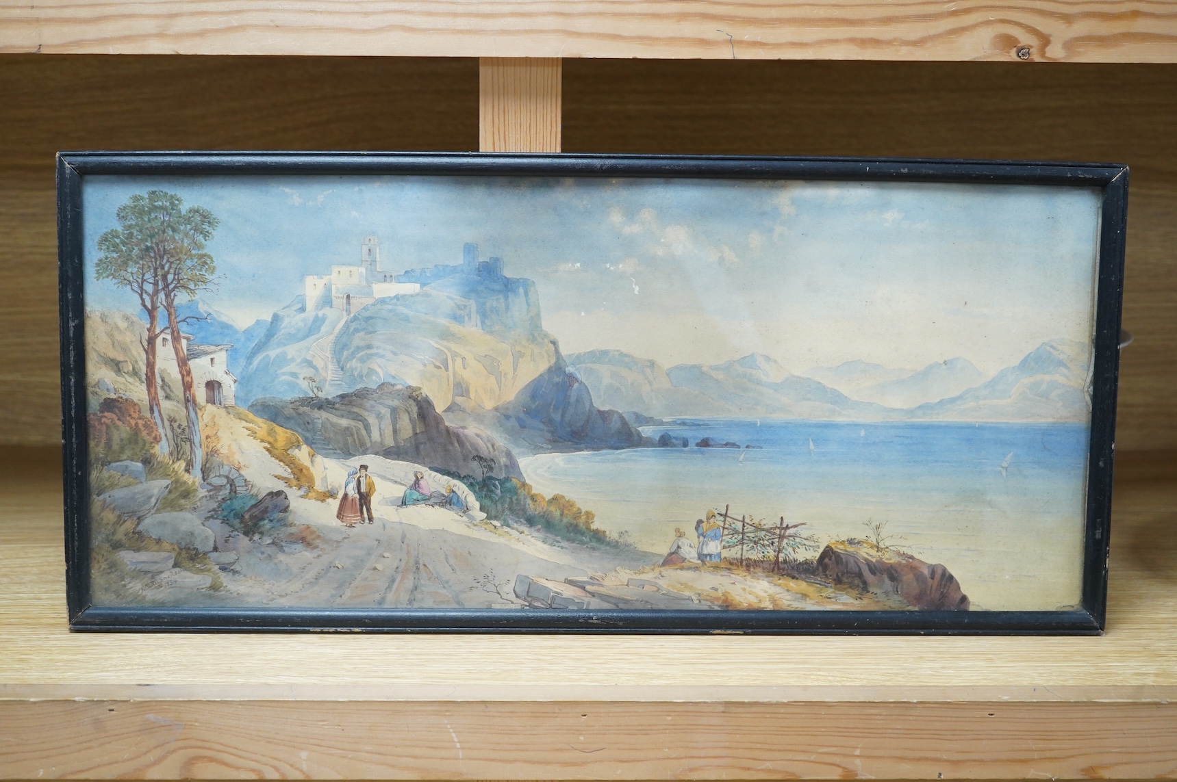 Manner of Thomas Miles Richardson (1784-1848), Mediterranean coastal view, dated 1854, watercolour, 24 x 55cm
